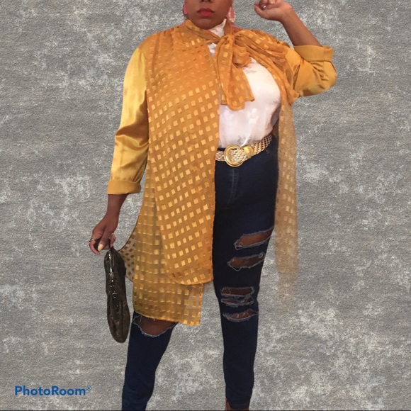 Sold! Yellow/Gold Jacket w/Built-in Tie/Scarf - Picture 5 of 16